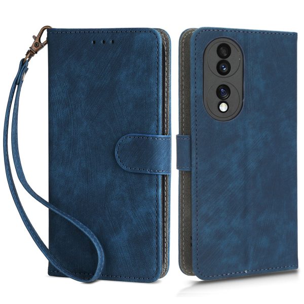 For Honor 70 5G RFID Blocking PU Leather Wallet Phone Case Folding Stand Cover with Hand Strap For Discount